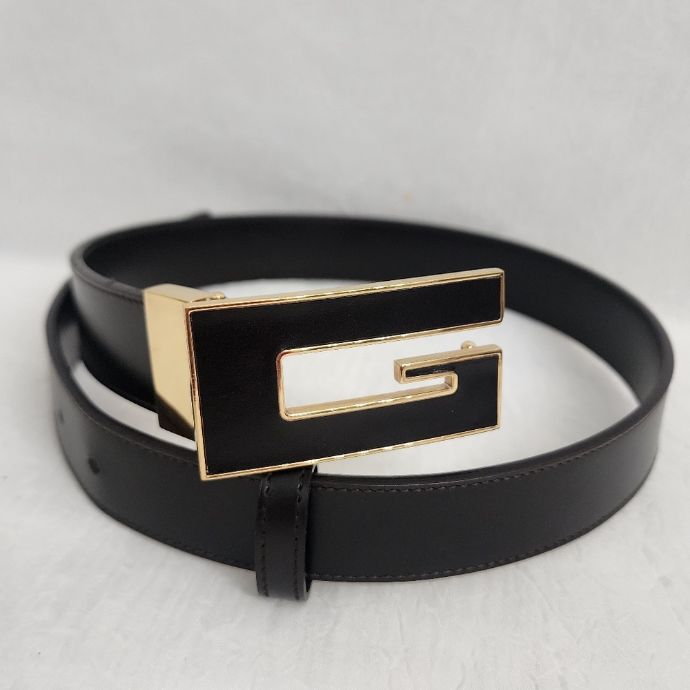 Auth Gucci G Brown Reversible Leather Belt